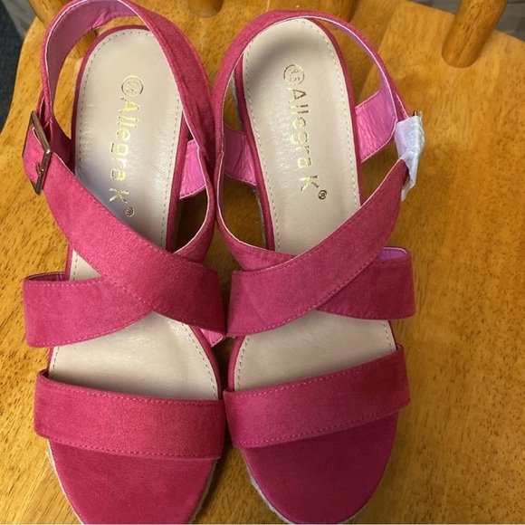 Allegra K pink faux suede criss cross 4” wedge Espadrilles Sandals - Picture 3 of 6